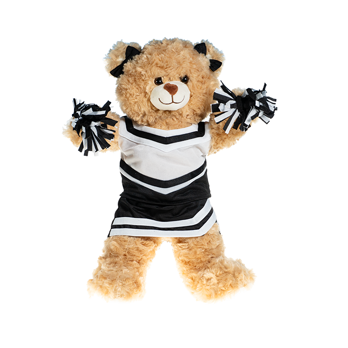 Black and White Cheer Uniform on a 16 inch stuffed friend